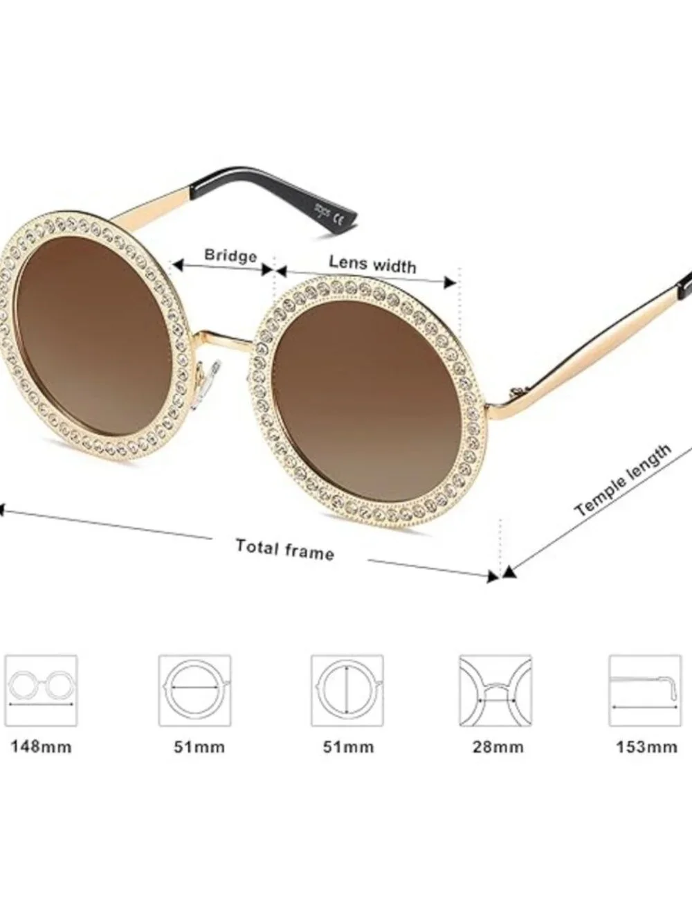 SOJOS Rose Gold Oversized Round Rhinestone Sunglasses - SJ1095